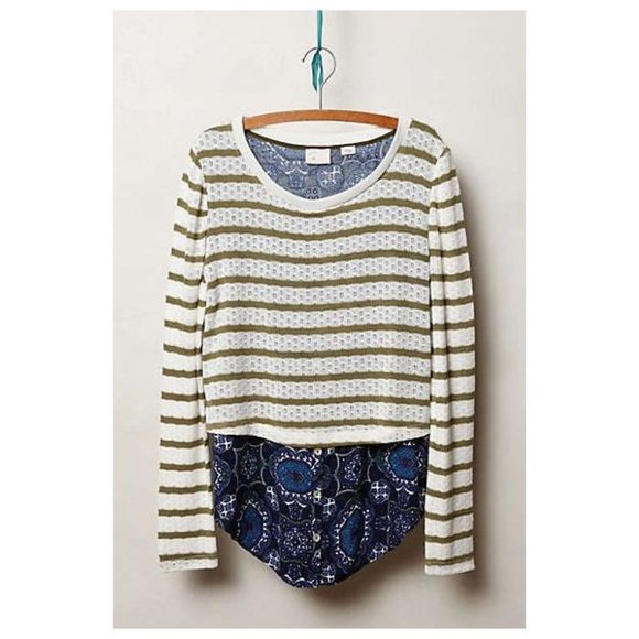 119 POSTMARK Anthropologie Layered Ginny Pullover Top sz S Women's Striped Geo - Picture 9 of 11